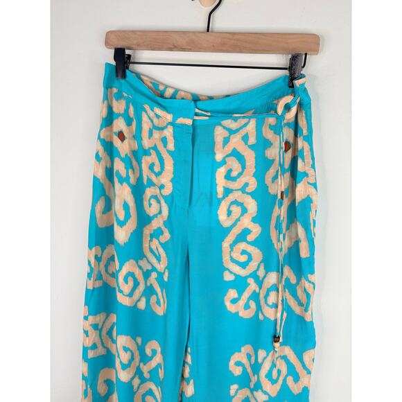 NWT Zara Flowy Printed Wide Leg Pants Womens Large Teal Boho Festival Hippie - Picture 4 of 12